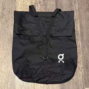 On Running Black Roll-Top Backpack Tote with White Logo